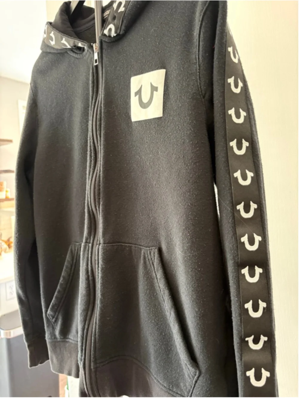 True Religion Men’s Black & White Full-Zip Hoodie M